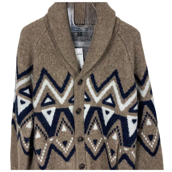 Banana Republic Mens Fair Isle Shawl Cardigan Large Brown Wool Blend Classic NWT - Picture 2 of 7